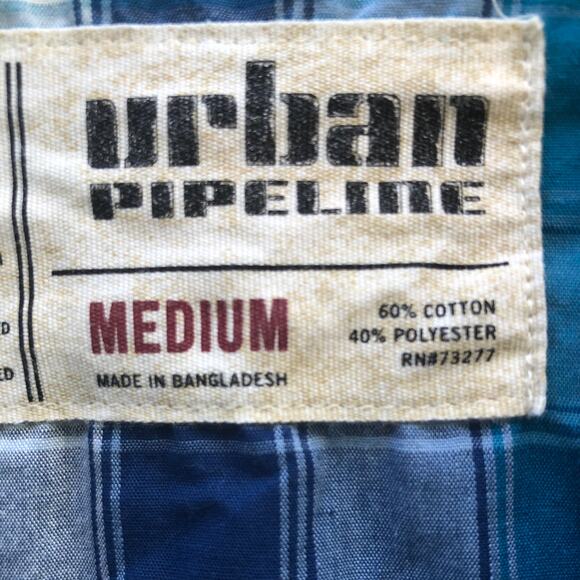 Urban Pipeline Blue Plaid Long Sleeve Button Down Shirt Medium - Picture 4 of 7